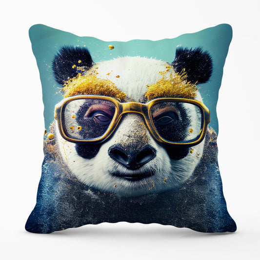 Panda With Golden Glasses Splashart Outdoor Cushion