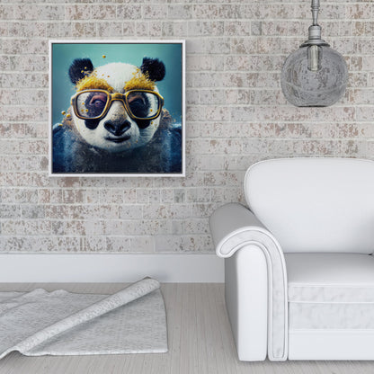 Panda With Golden Glasses Splashart Framed Canvas