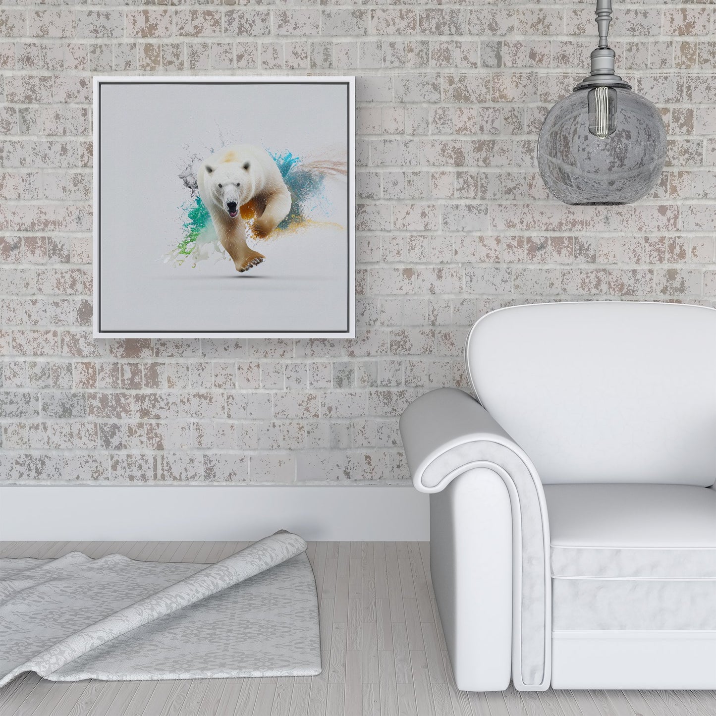 Charging Polar Bear Framed Canvas