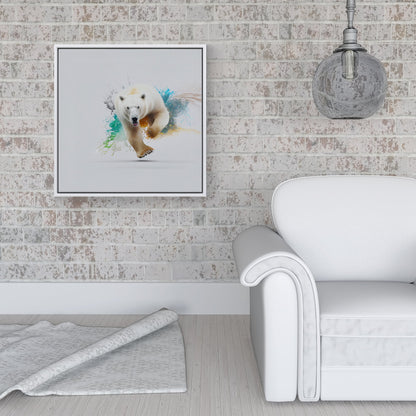Charging Polar Bear Framed Canvas