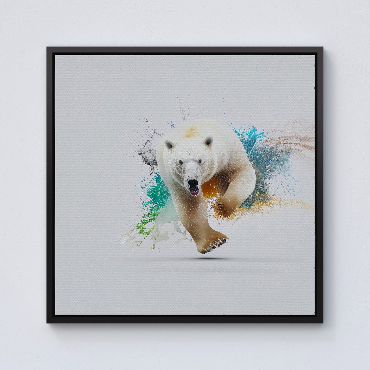 Charging Polar Bear Framed Canvas