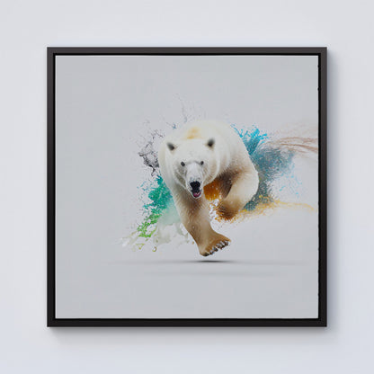Charging Polar Bear Framed Canvas