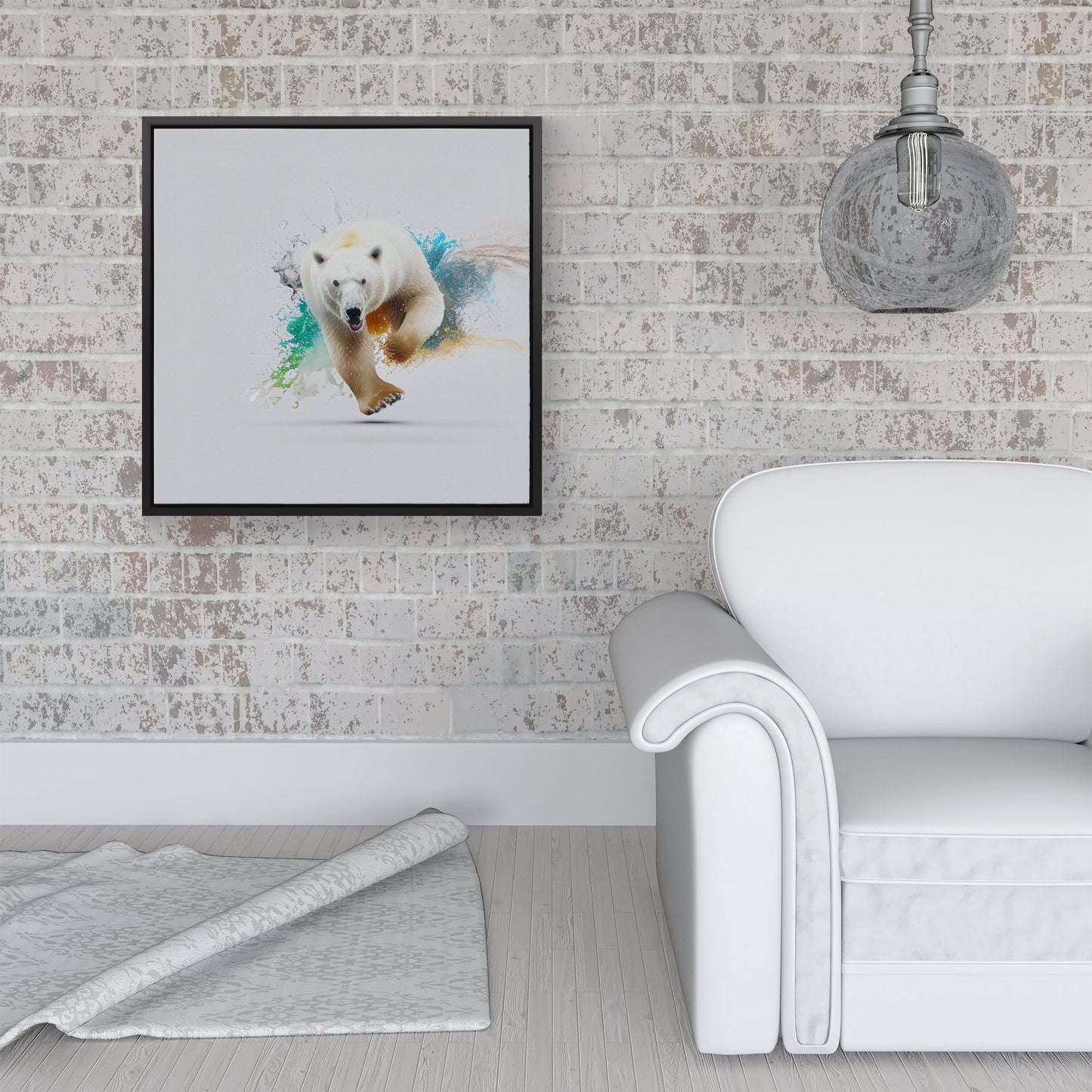 Charging Polar Bear Framed Canvas