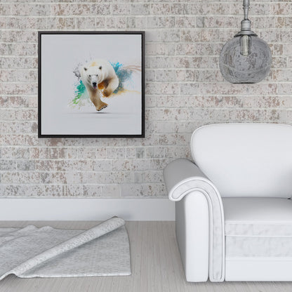 Charging Polar Bear Framed Canvas