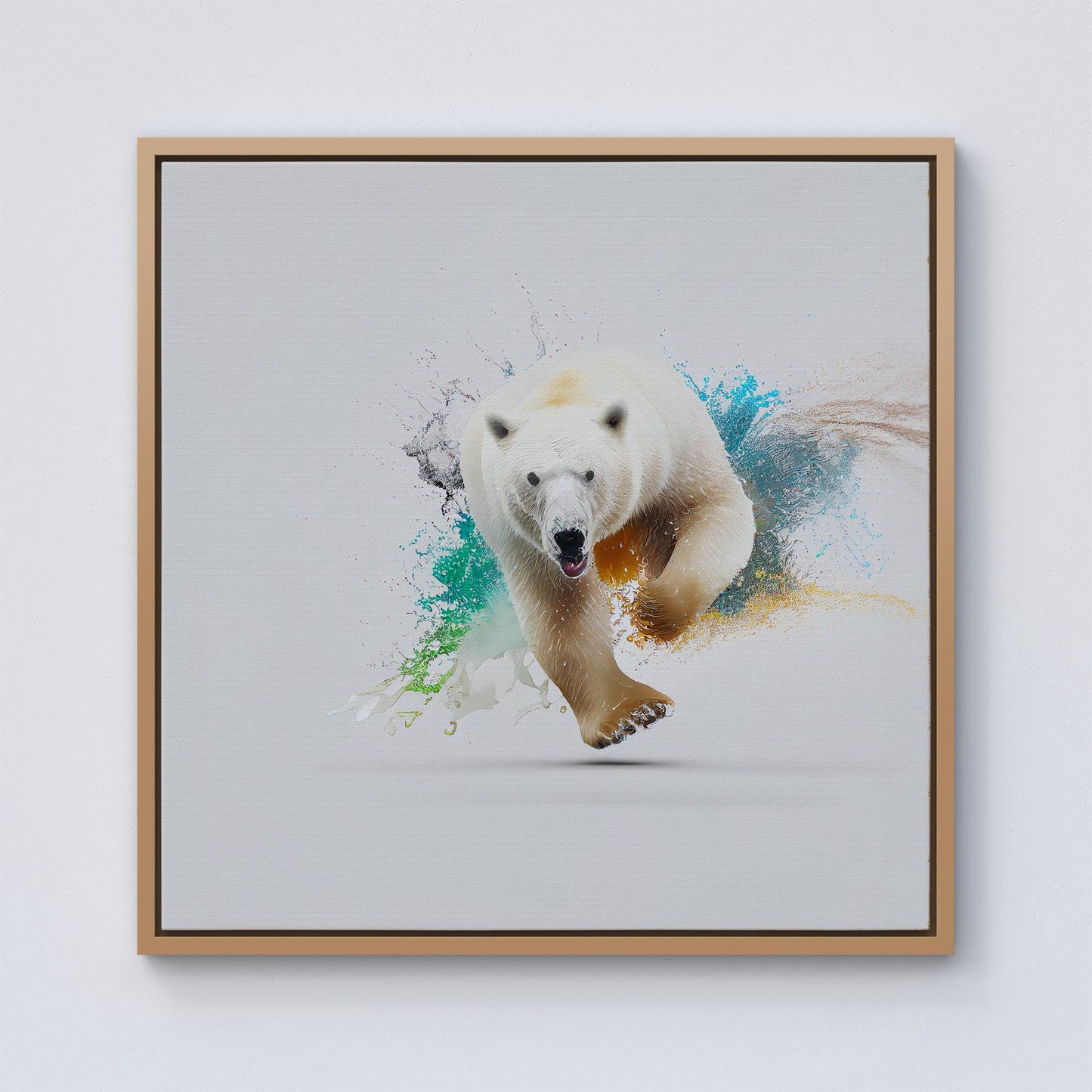 Charging Polar Bear Framed Canvas