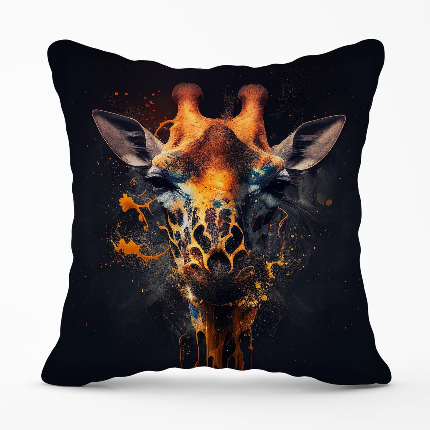 Golden Giraffe Face Splashart Outdoor Cushion