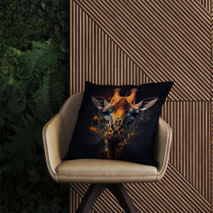 Golden Giraffe Face Splashart Outdoor Cushion