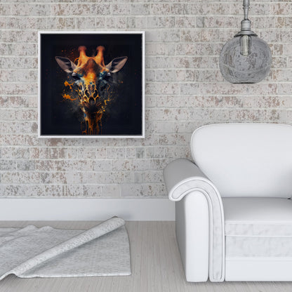 Golden Giraffe Face Splashart Framed Canvas