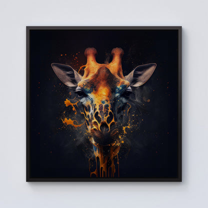 Golden Giraffe Face Splashart Framed Canvas