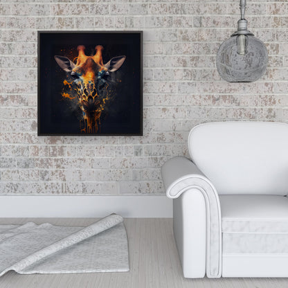 Golden Giraffe Face Splashart Framed Canvas