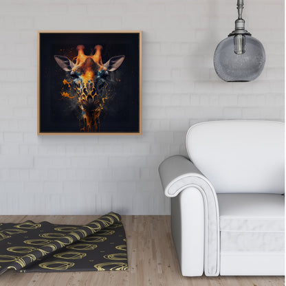 Golden Giraffe Face Splashart Framed Canvas