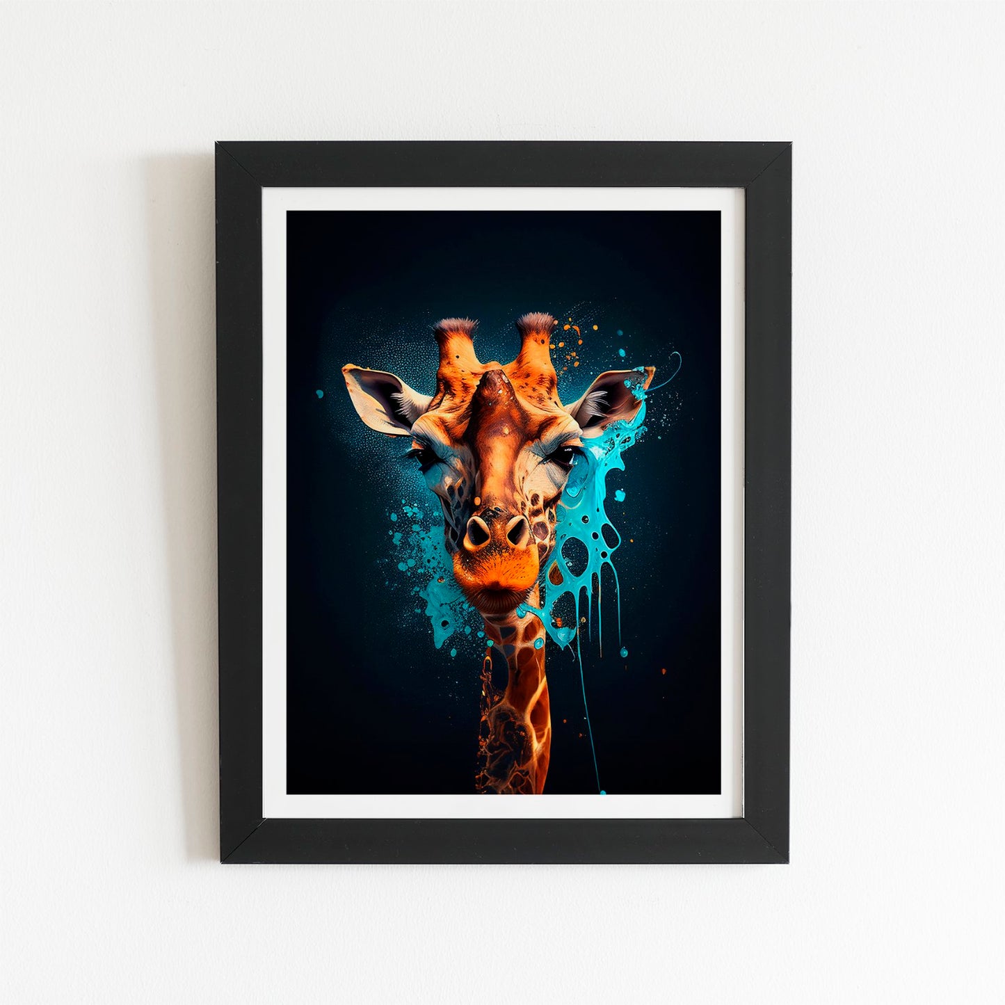 Blue Giraffe Face Splashart Art Prints
