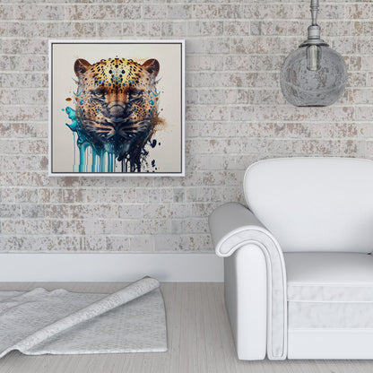 Leapoard Face Splashart On Light Background Framed Canvas