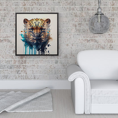 Leapoard Face Splashart On Light Background Framed Canvas