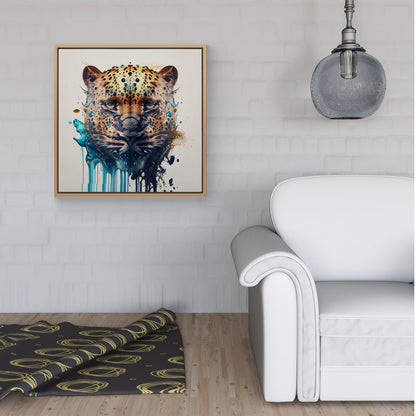Leapoard Face Splashart On Light Background Framed Canvas