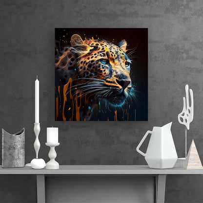Leapoard Face Splashart On Dark Background Canvas