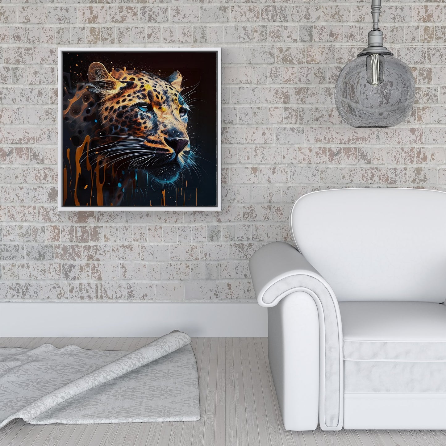 Leapoard Face Splashart On Dark Background Framed Canvas
