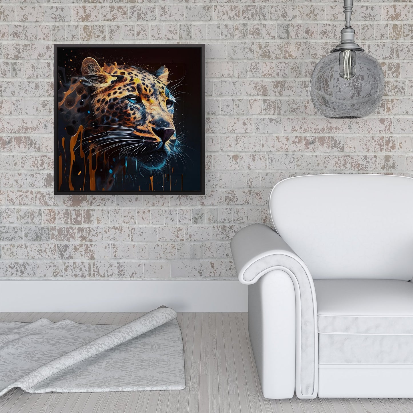Leapoard Face Splashart On Dark Background Framed Canvas