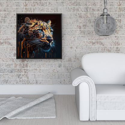 Leapoard Face Splashart On Dark Background Framed Canvas