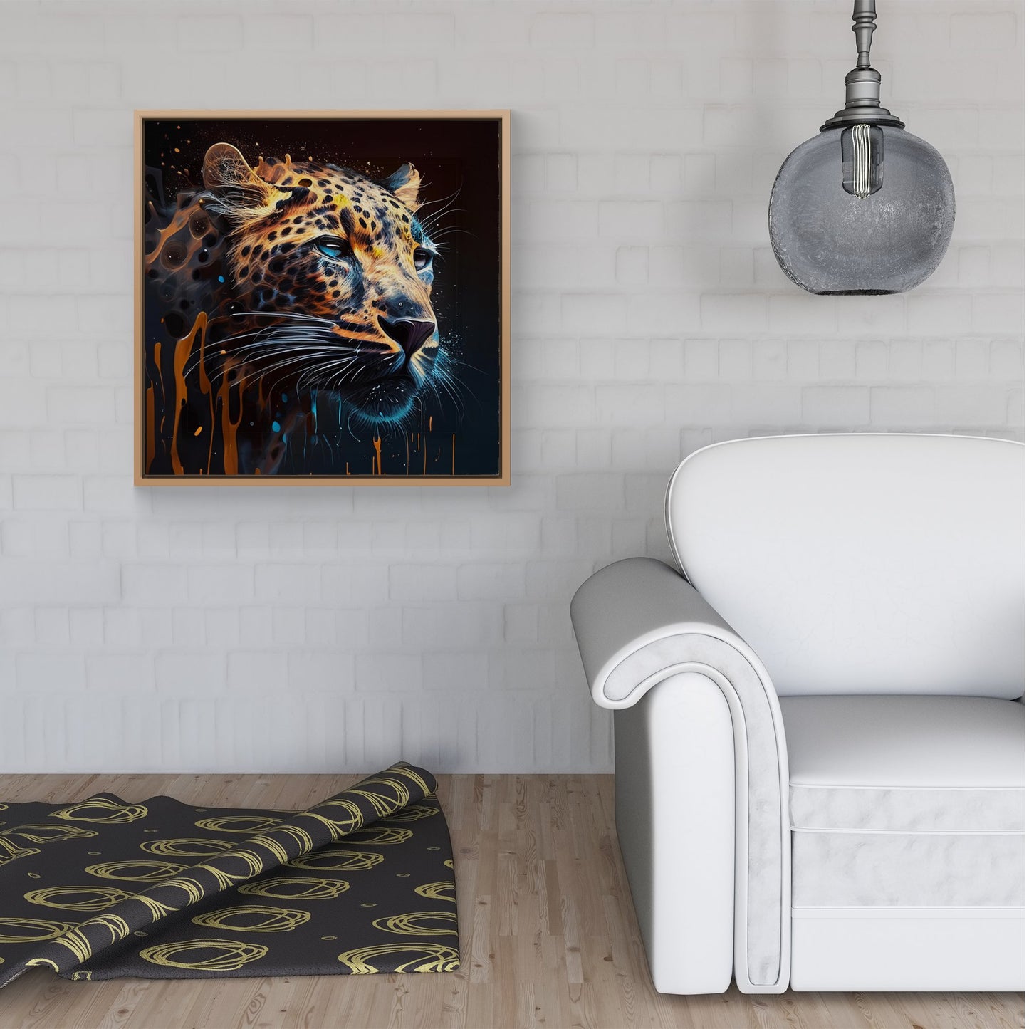 Leapoard Face Splashart On Dark Background Framed Canvas