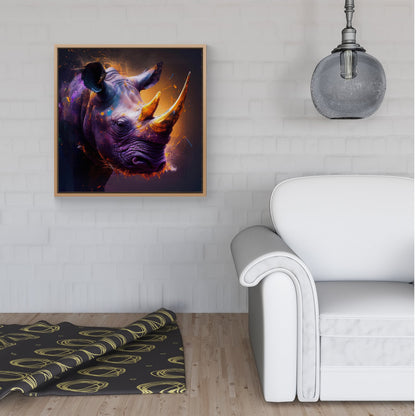 Golden Rhino Face Splashart Framed Canvas