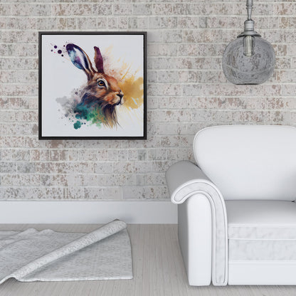 Hare Close Up Splashart Framed Canvas