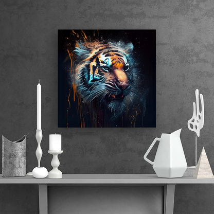 Tiger Face Splashart Dark Background Canvas