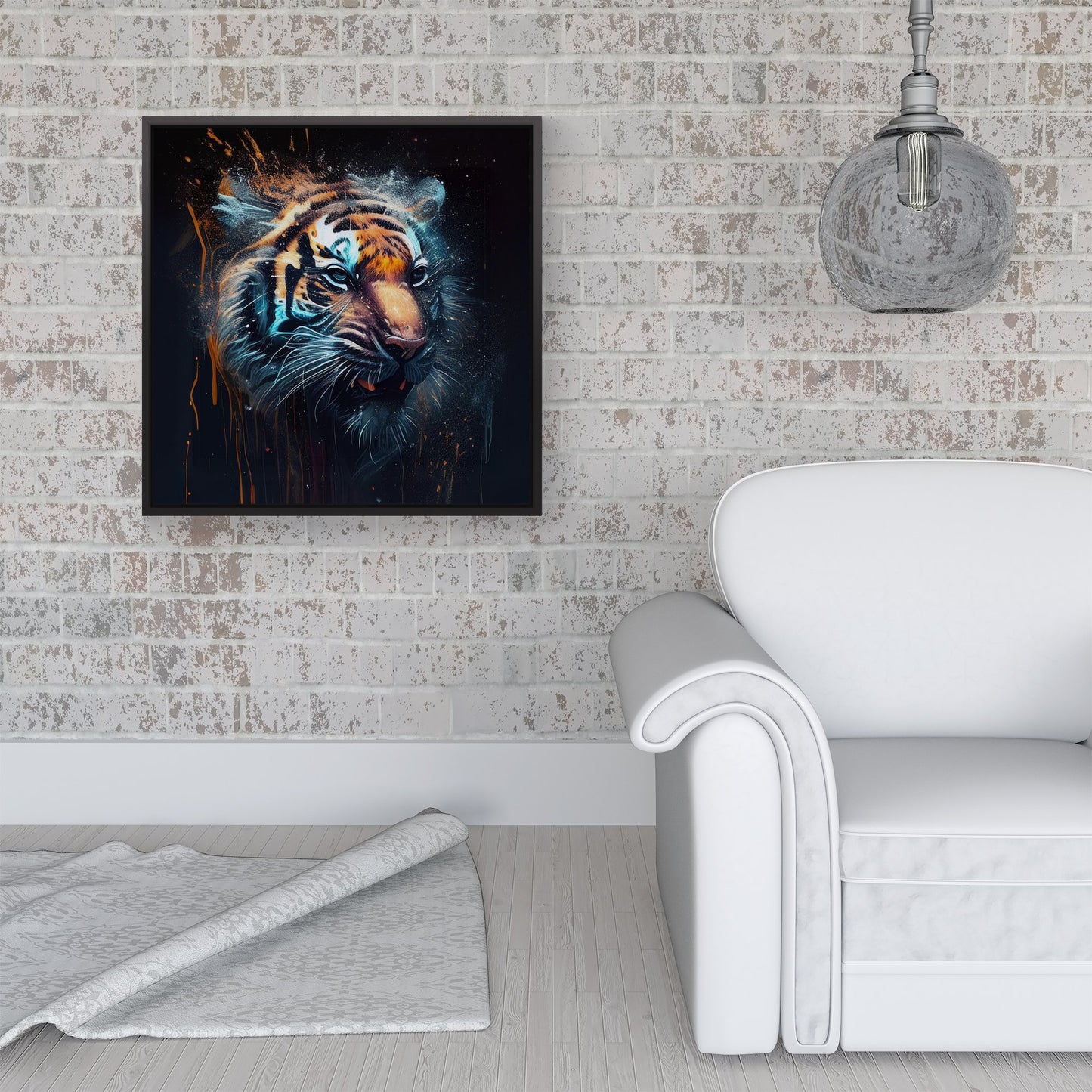 Tiger Face Splashart Dark Background Framed Canvas