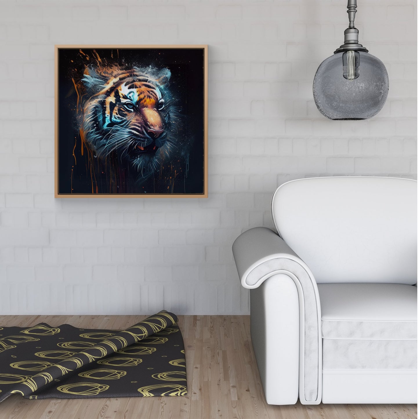 Tiger Face Splashart Dark Background Framed Canvas