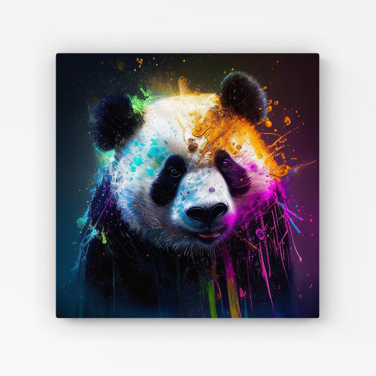 Panda Face Splashart Colourful Canvas