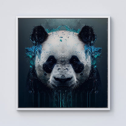 Panda Face Splashart Dark Background Framed Canvas