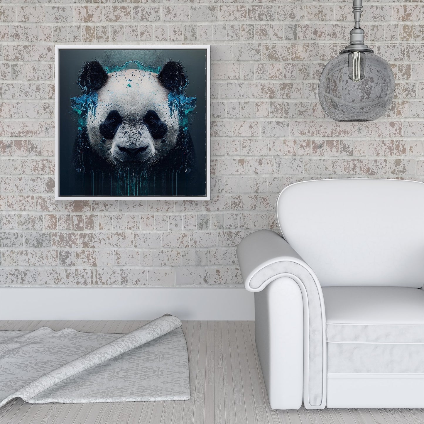 Panda Face Splashart Dark Background Framed Canvas