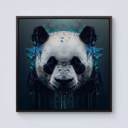 Panda Face Splashart Dark Background Framed Canvas