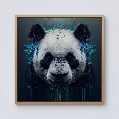 Panda Face Splashart Dark Background Framed Canvas