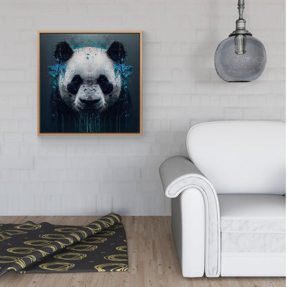 Panda Face Splashart Dark Background Framed Canvas