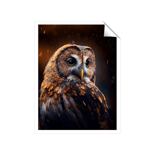 Tawny Owl Face Splashart Dark Background Art Prints