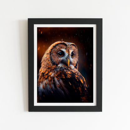 Tawny Owl Face Splashart Dark Background Art Prints