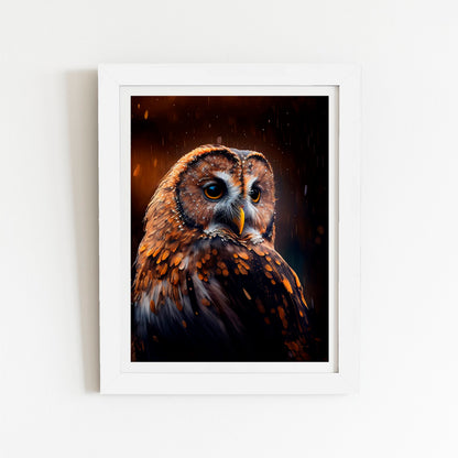 Tawny Owl Face Splashart Dark Background Art Prints