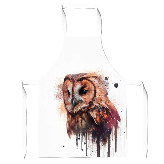 Tawny Owl Face Splashart Light Background Apron