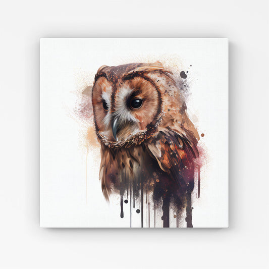 Tawny Owl Face Splashart Light Background Canvas