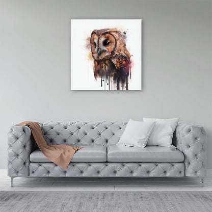 Tawny Owl Face Splashart Light Background Canvas