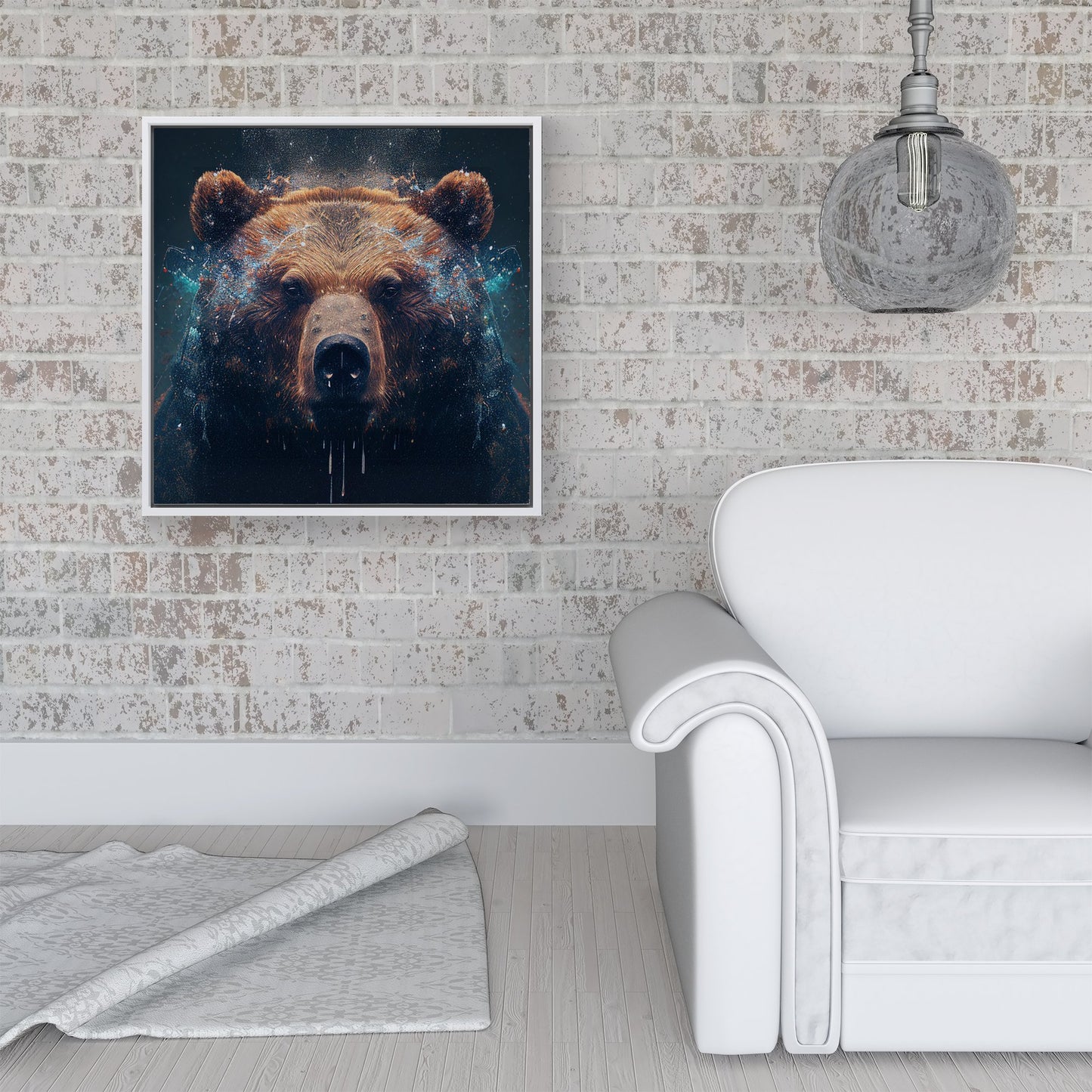 Brown Bear Face Splashart Framed Canvas