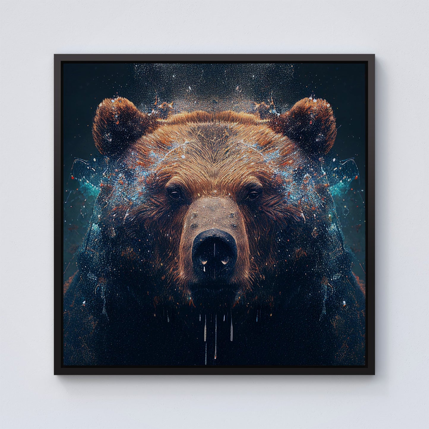 Brown Bear Face Splashart Framed Canvas