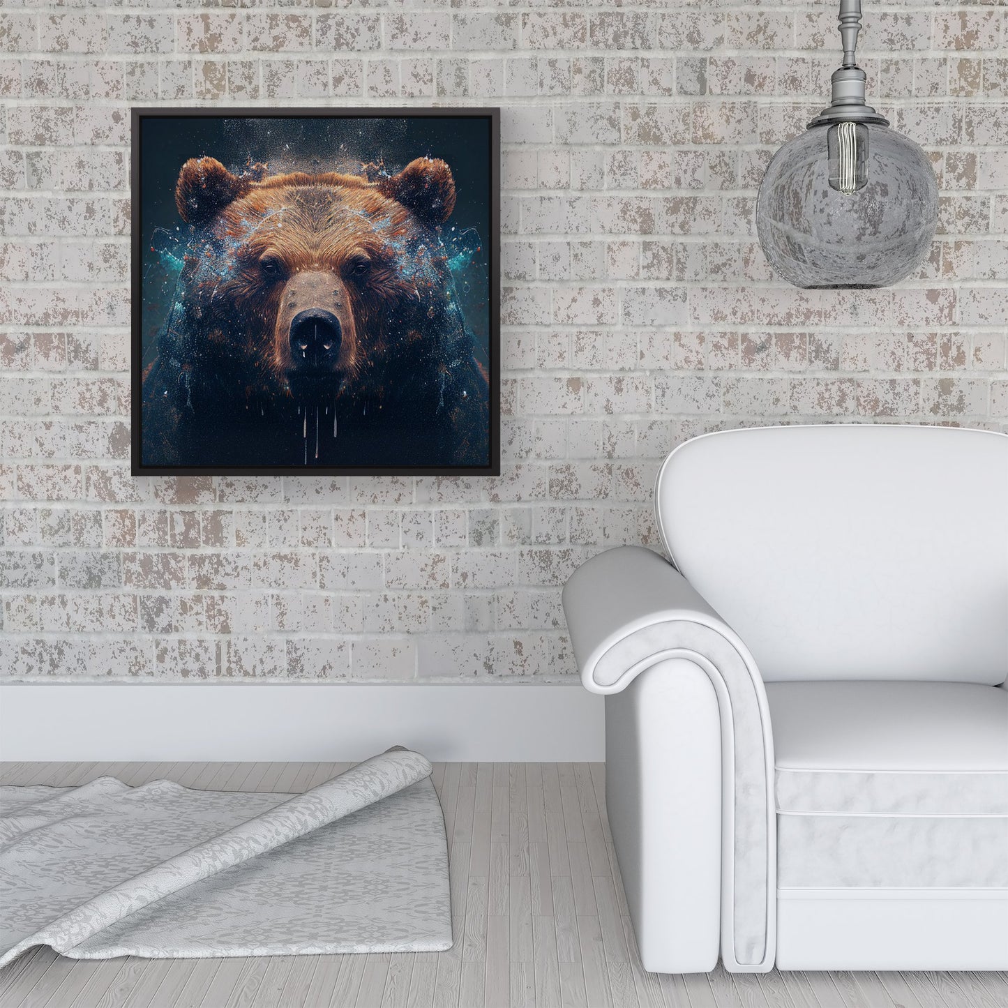 Brown Bear Face Splashart Framed Canvas