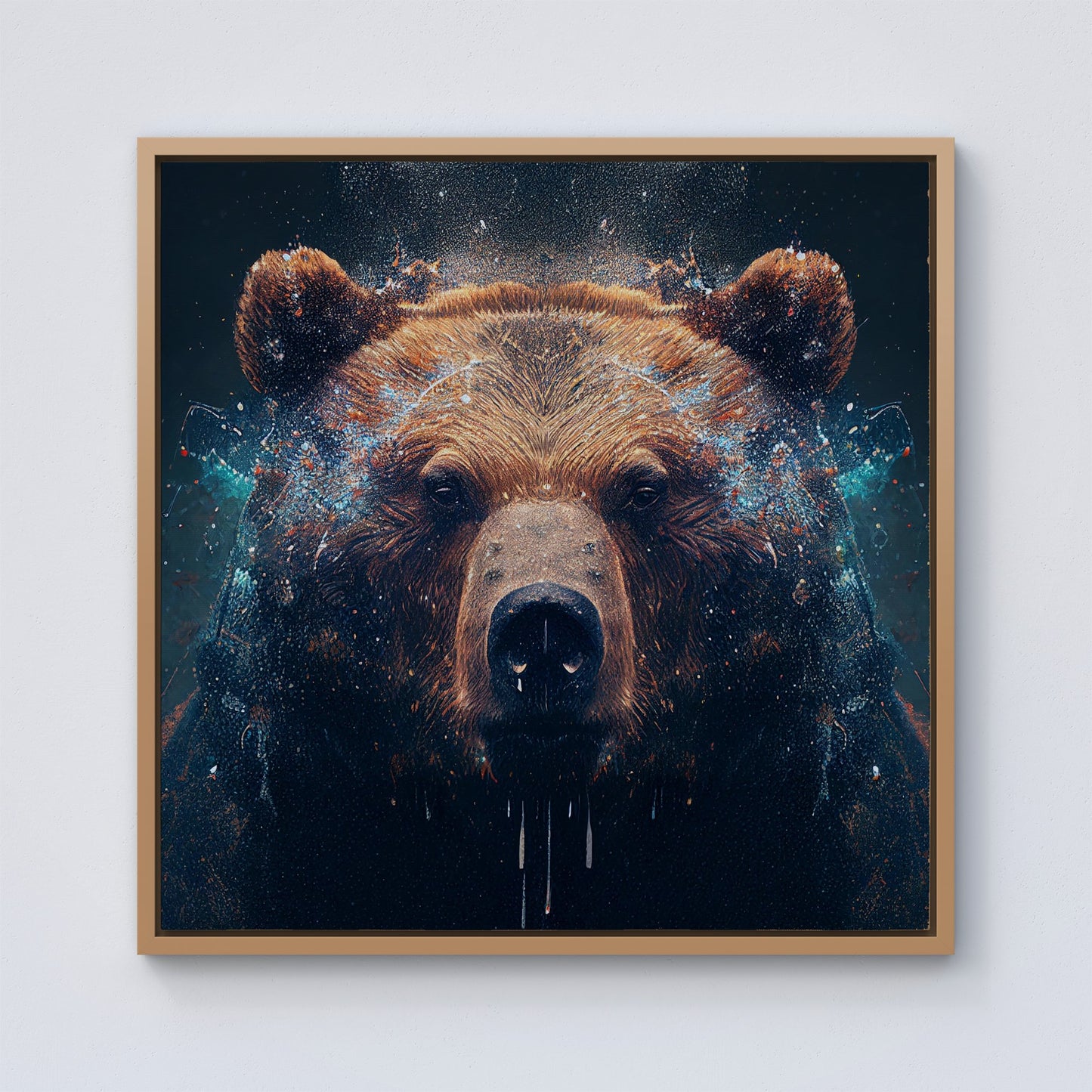Brown Bear Face Splashart Framed Canvas