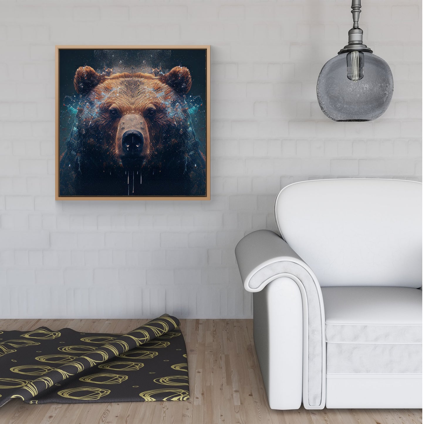 Brown Bear Face Splashart Framed Canvas