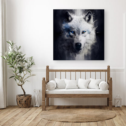 White Wolf Face Splashart Dark Backgrouns Canvas