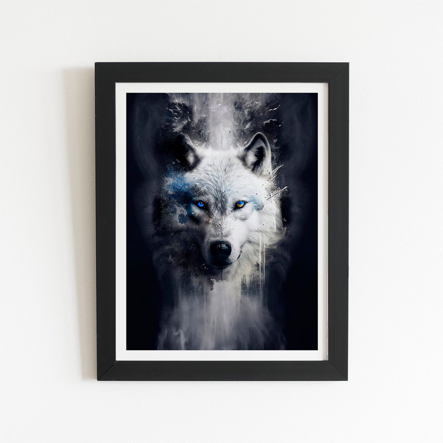 White Wolf Face Splashart Dark Backgrouns Art Prints