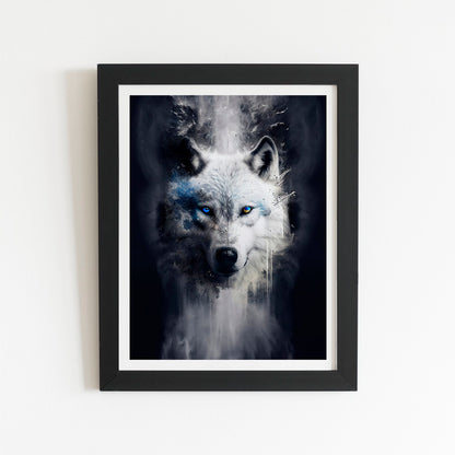White Wolf Face Splashart Dark Backgrouns Art Prints