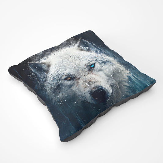 White Wolf Face Splashart Floor Cushion